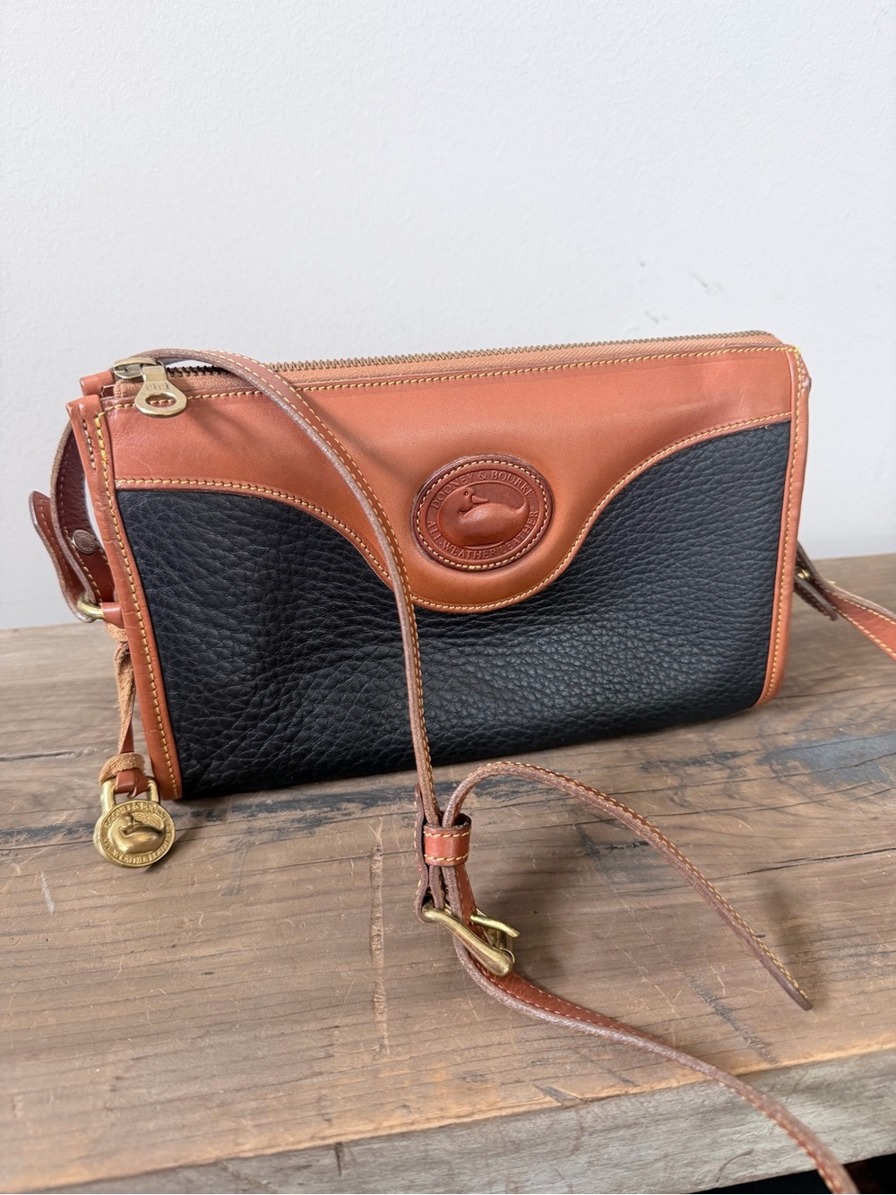 Dooney & Bourke Vintage All-Weather Leather Black/Brown Pebbled Crossbody Bag